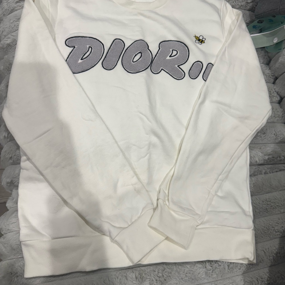 Dior White Sweatshirt with Gray Logo